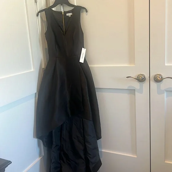 calvin klein black high low dress BABARONI V-neck Satin High Low Bridesmaid Dresses-Black, Black / US0 main image 0